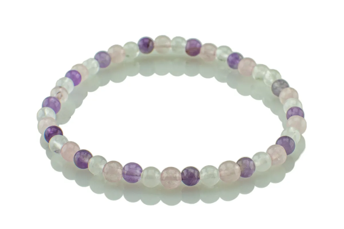 Armband mit Amethyst, Rosenquarz und Bergkristall