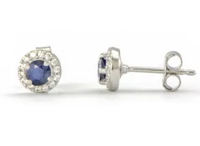 Silberohrstecker mit blauem Saphir