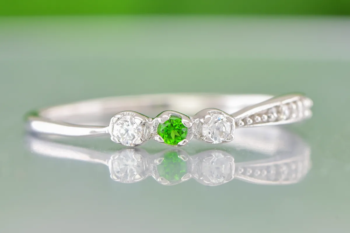 Silberring mit Chromdiopsid